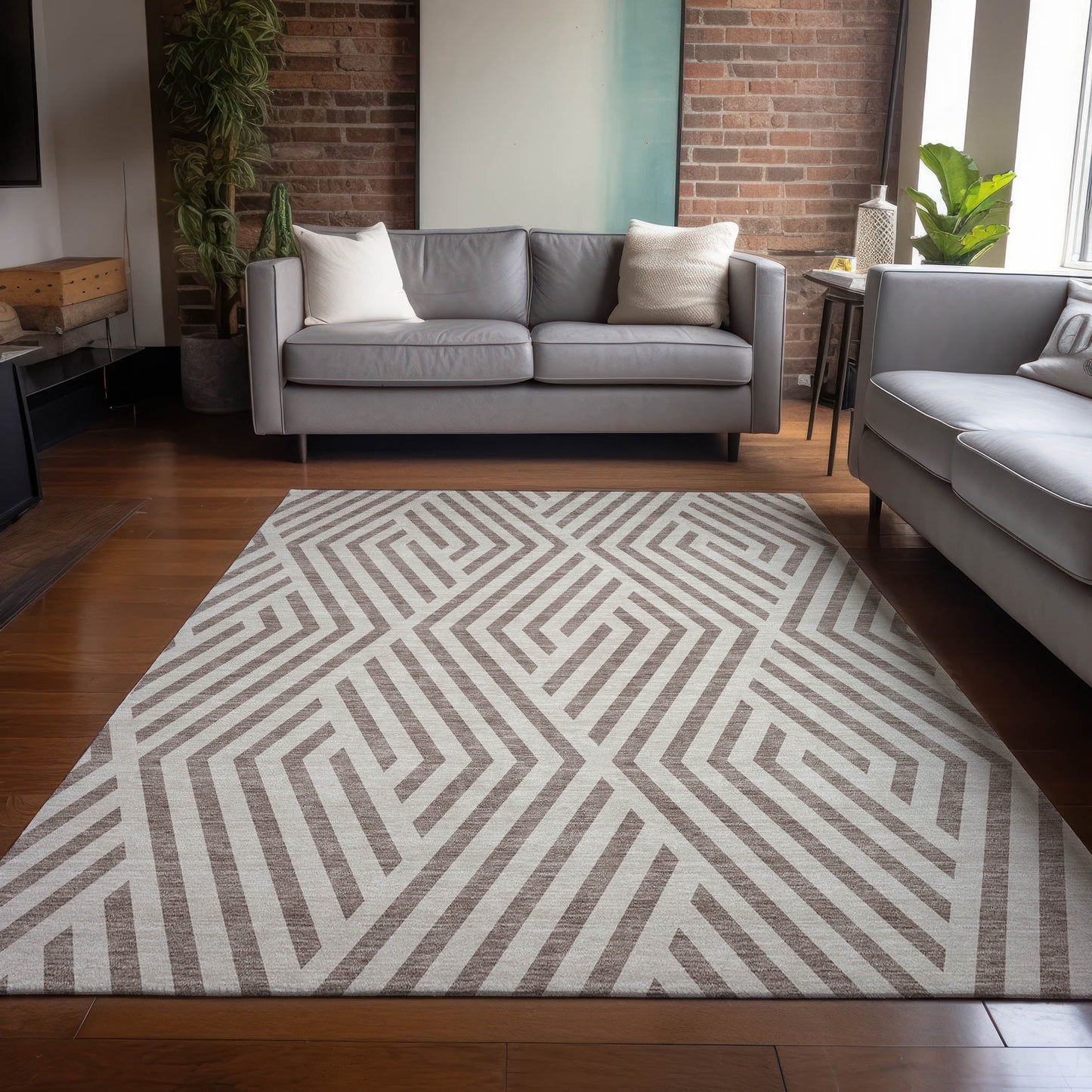 Addison Rugs Geometric Taupe Washable Indoor-Outdoor Rug