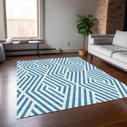 Addison Rugs Geometric Teal Washable Indoor-Outdoor Rug
