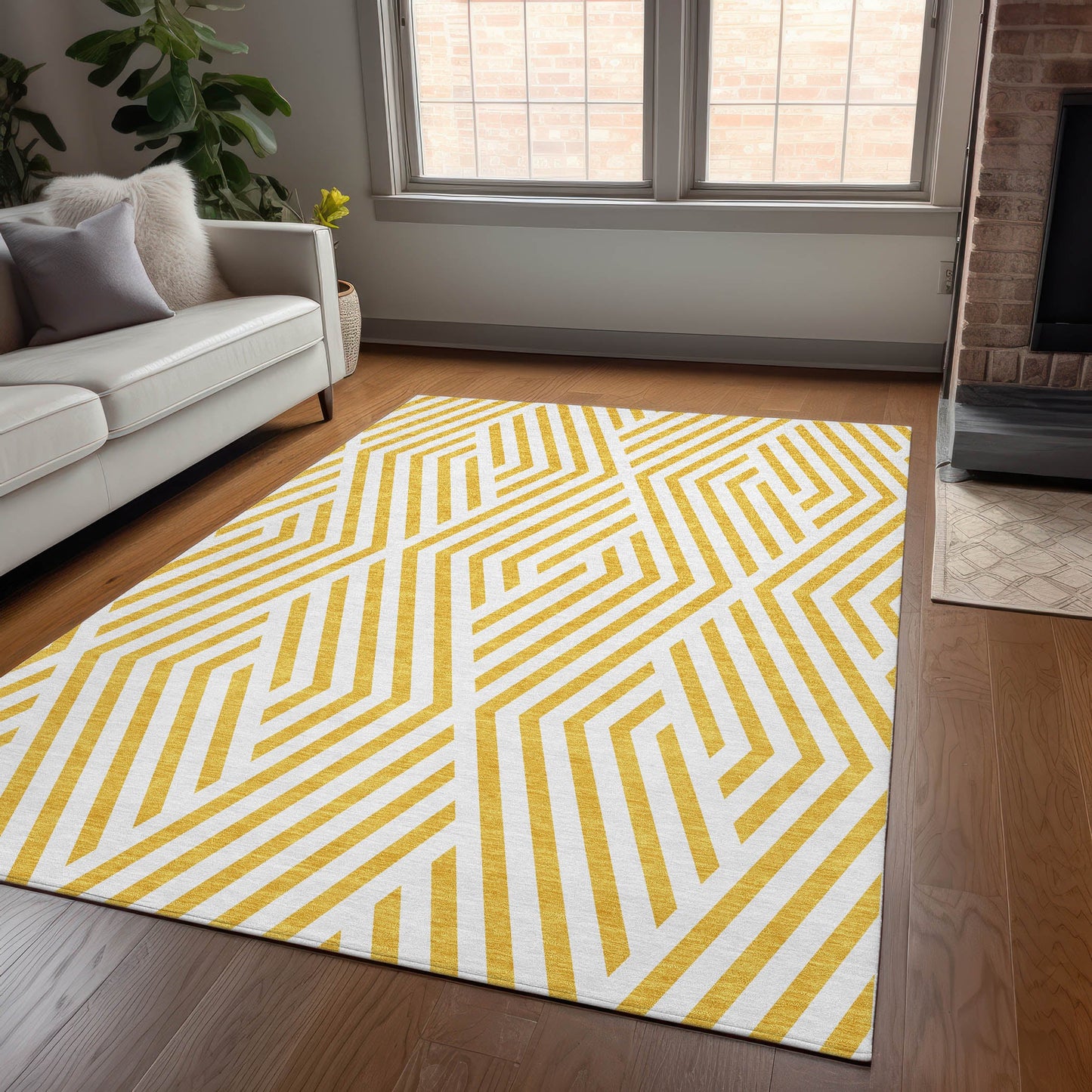 Addison Rugs Geometric Yellow Washable Indoor-Outdoor Rug