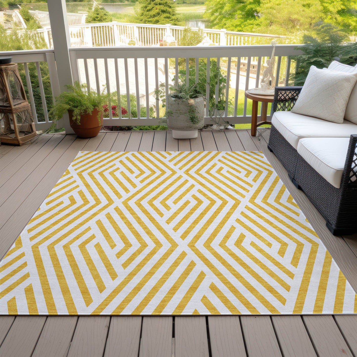 Addison Rugs Geometric Yellow Washable Indoor-Outdoor Rug