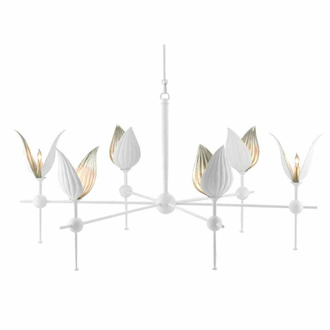 Gesso White Silver Leaf Peace Lily Chandelier Chandeliers Sideboards and Things By Currey & Co