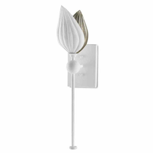 Gesso White Silver Leaf Peace Lily Wall Sconce Wall Sconces Sideboards and Things By Currey & Co