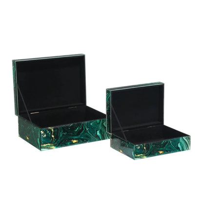 Glass Interstellar Green Marbled Design Box Set (Set Of 2)