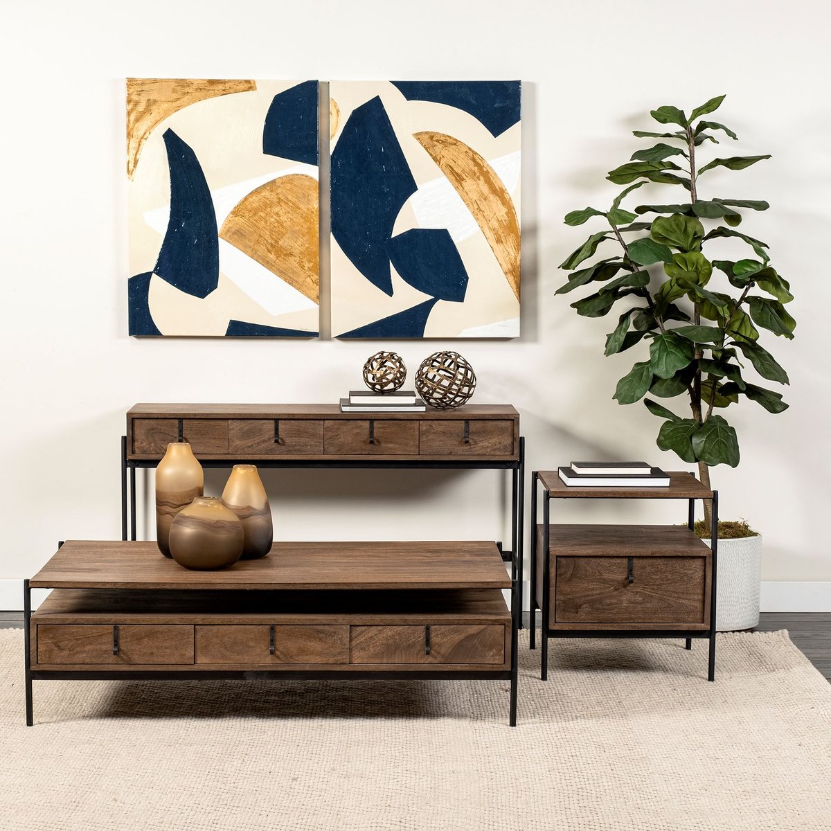 Mercana Glenn Four Drawers Wood Console Table