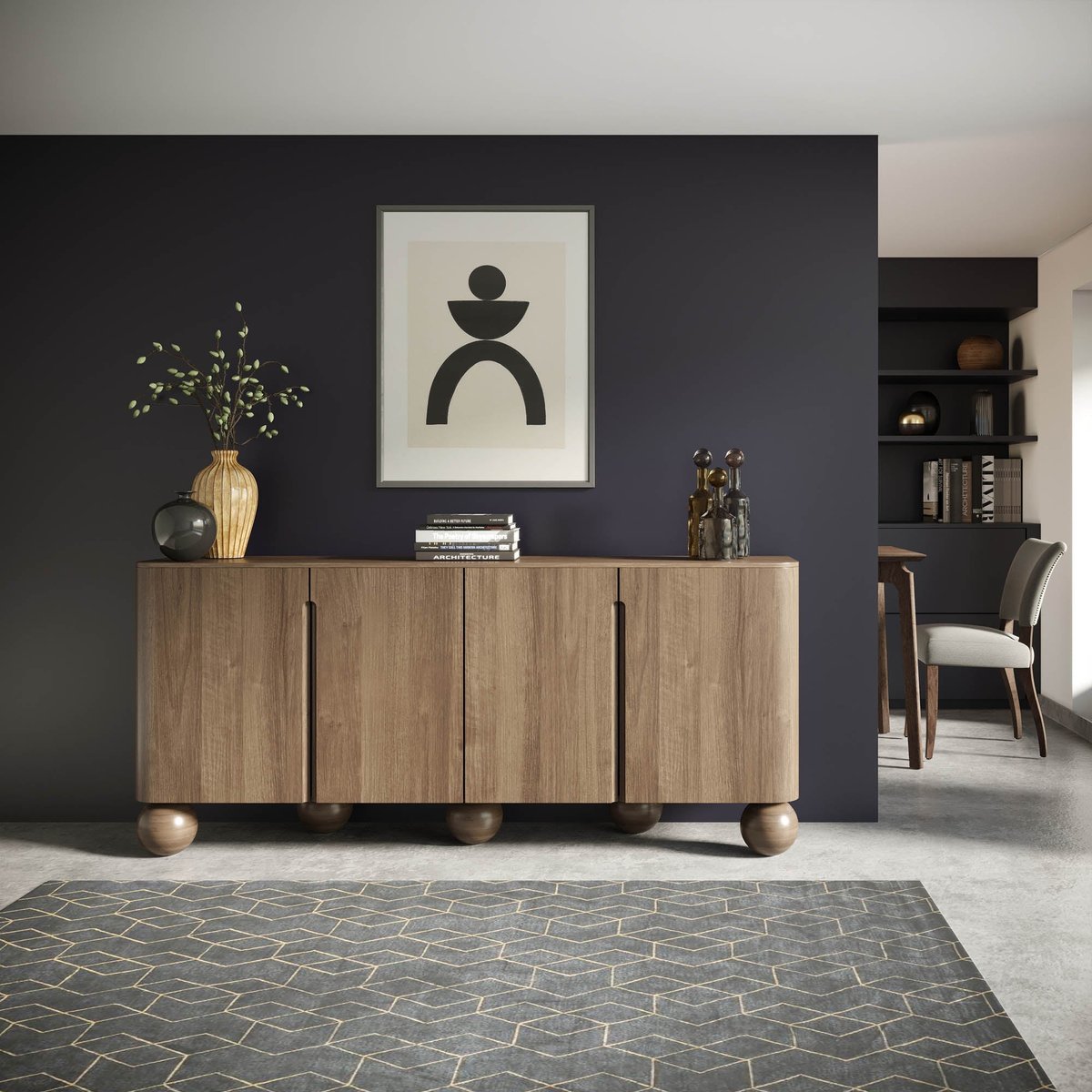 LH Home Globe Four Doors Wood Sideboard