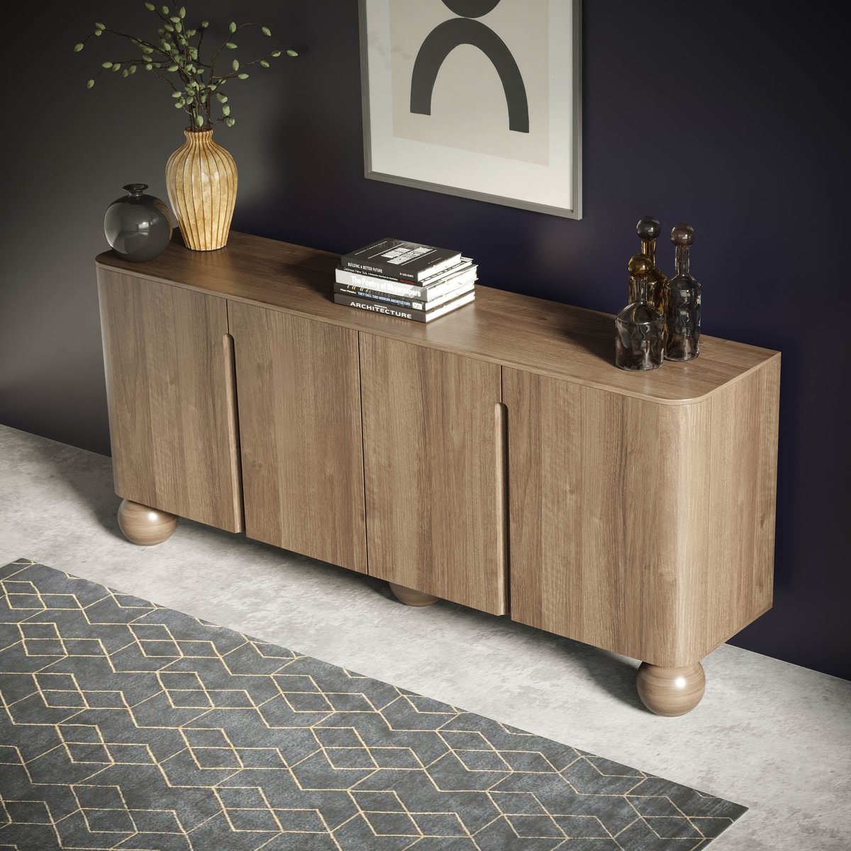 LH Home Globe Four Doors Wood Sideboard