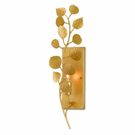 Gold Leaf Golden Eucalyptus Wall Sconce Aviva Stan Collection Wall Sconces Sideboards and Things By Currey & Co