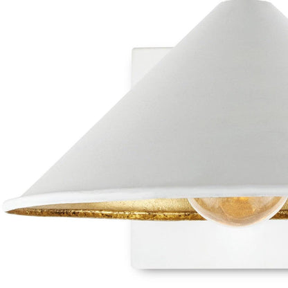 Gold Leaf Serpa Single White Wall Sconce Jamie Beckwith Wall Sconces Sideboards and Things By Currey & Co