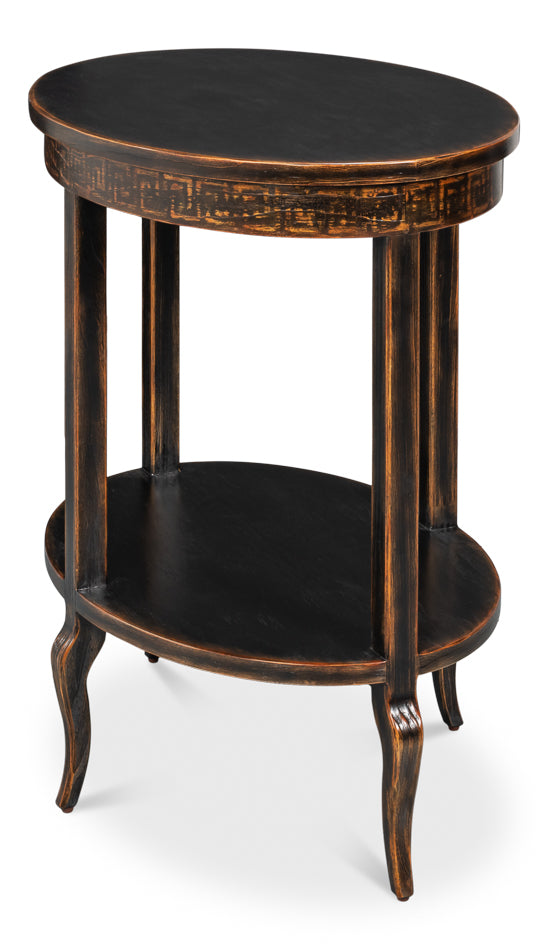 Sarreid Golden Rim Wooden Black Side Table