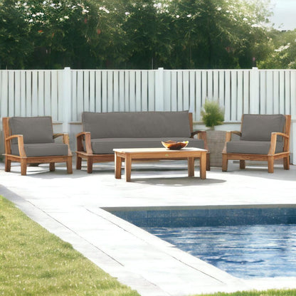 Grande 4-Piece Teak Outdoor Patio Deep Seating Set with Sunbrella Cushions-Outdoor Lounge Sets-HiTeak-Sideboards and Things