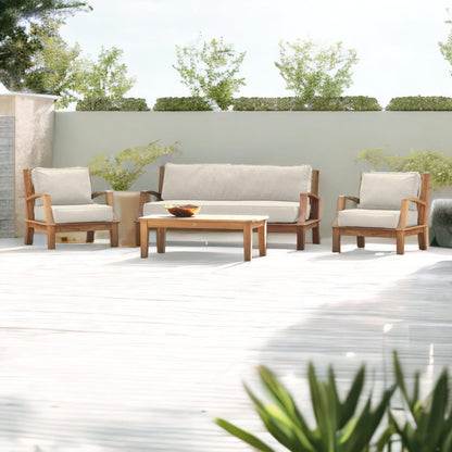 Grande 4-Piece Teak Outdoor Patio Deep Seating Set with Sunbrella Cushions-Outdoor Lounge Sets-HiTeak-Sideboards and Things