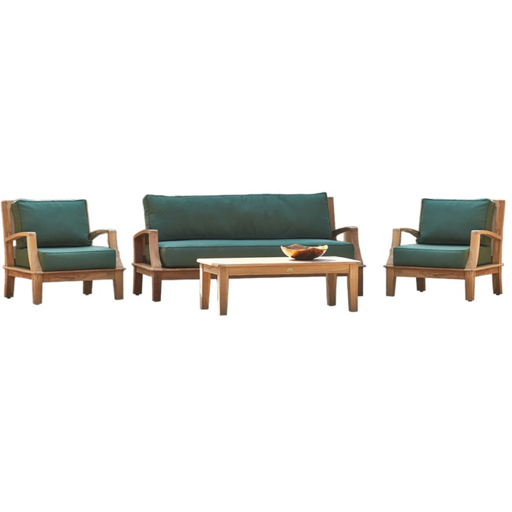 Grande 4-Piece Teak Outdoor Patio Deep Seating Set with Sunbrella Cushions-Outdoor Lounge Sets-HiTeak-Fern Green-Sideboards and Things