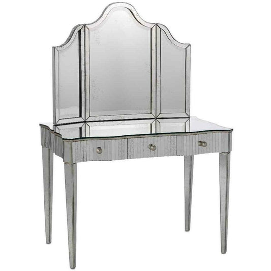 Granello Silver Leaf Antique Gilda Vanity Mirror Wall Mirrors Sideboards and Things By Currey & Co