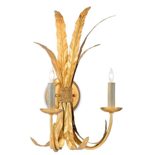 Grecian Gold Leaf Bette Wall Sconce Bunny Williams Collection Wall Sconces Sideboards and Things By Currey & Co