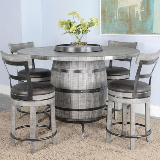 Grey Round 54" Counter Barrel Table Set With Barstools 5 PC Set Dining Table Sets Sideboards and Things By Sunny D