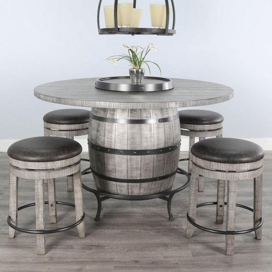 Grey Round 54" Counter Barrel Table Set With Stools Without Backs Dining Table Sets Sideboards and Things By Sunny D