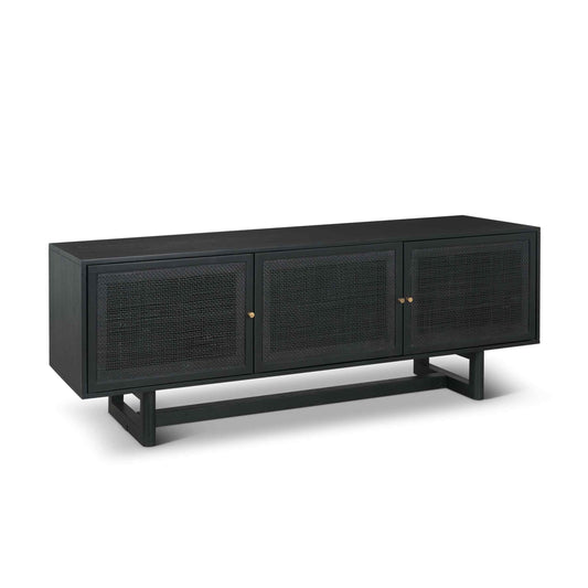 Grier Three Doors Wooden Black Media Console