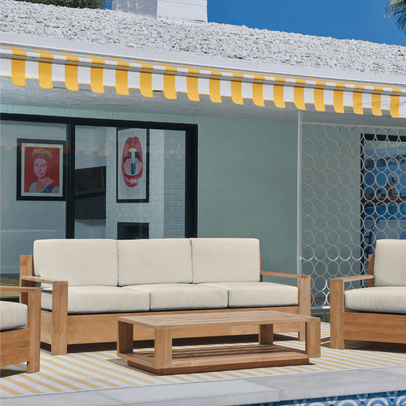HiTeak Qube Teak Patio Deep Sofa Set with Sunbrella 4PC