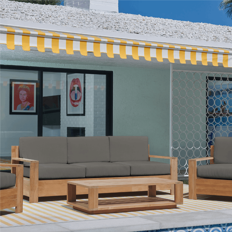 HiTeak Qube Teak Patio Deep Sofa Set with Sunbrella 4PC