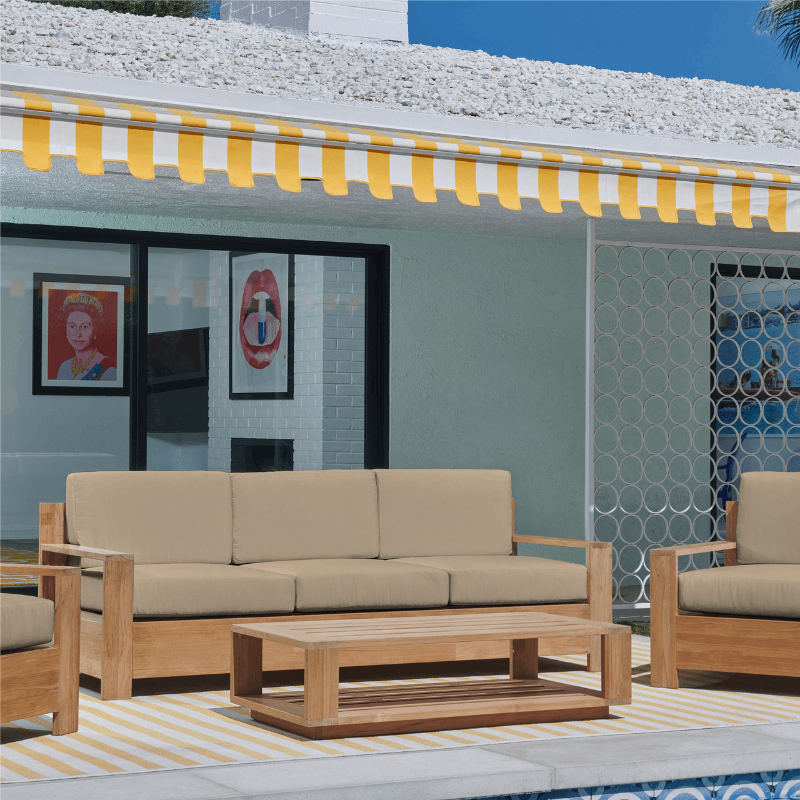 HiTeak Qube Teak Patio Deep Sofa Set with Sunbrella 4PC