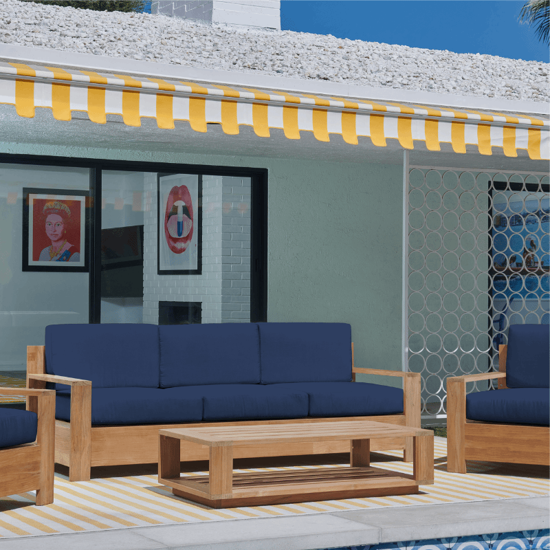 HiTeak Qube Teak Patio Deep Sofa Set with Sunbrella 4PC