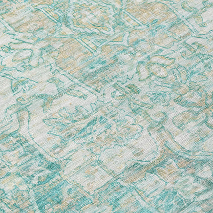 Haelas Teal Washable Indoor-Outdoor Rug