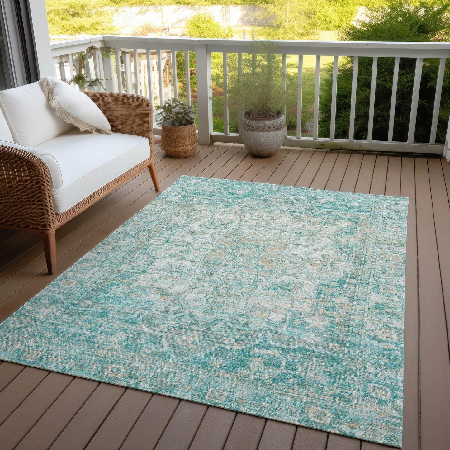 Haelas Teal Washable Indoor-Outdoor Rug