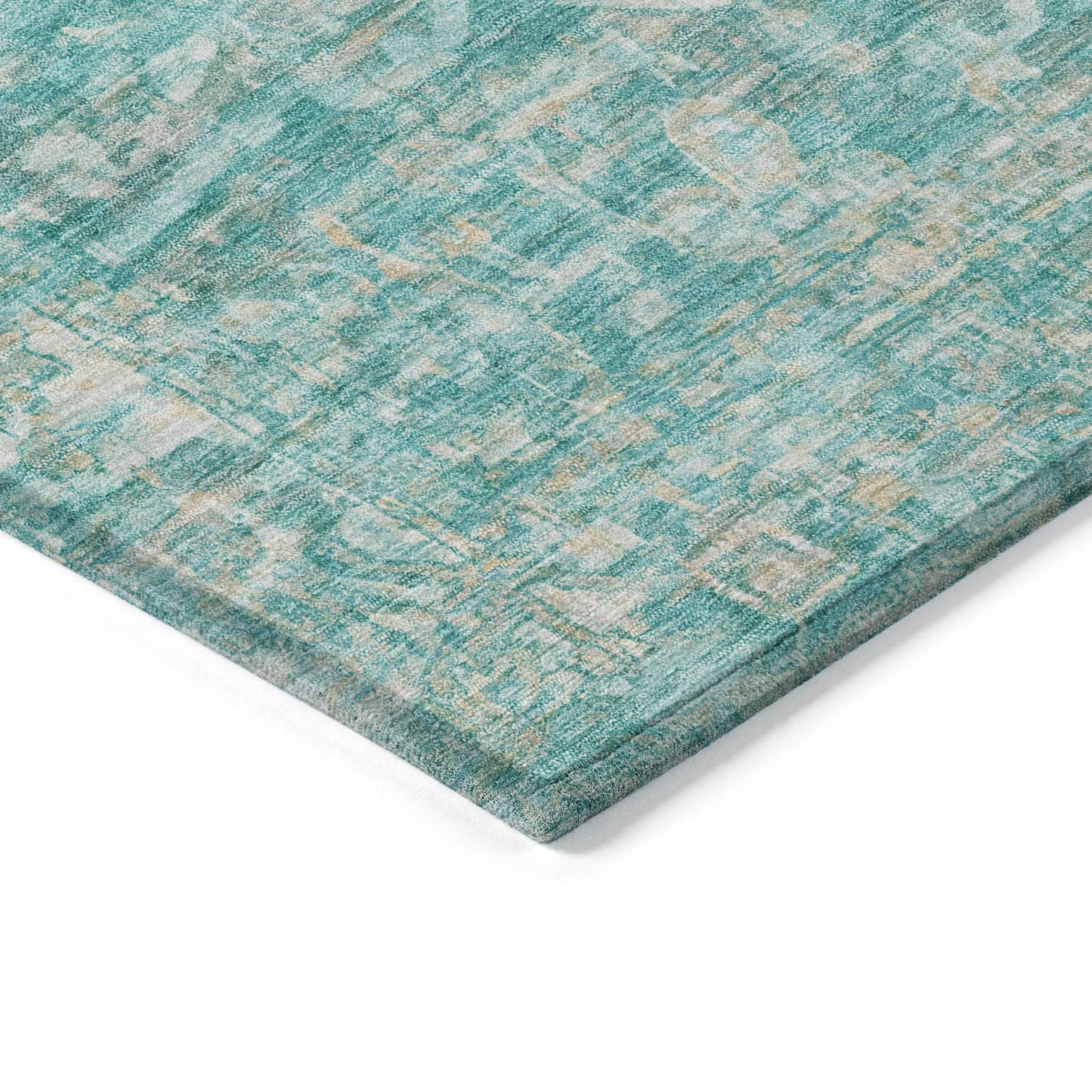 Haelas Teal Washable Indoor-Outdoor Rug