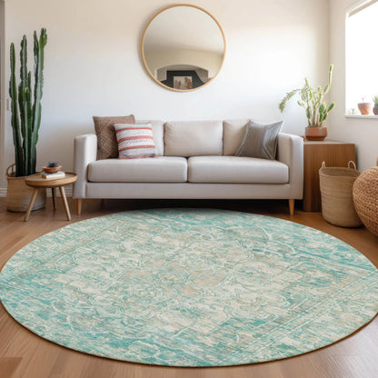 Haelas Teal Washable Indoor-Outdoor Rug