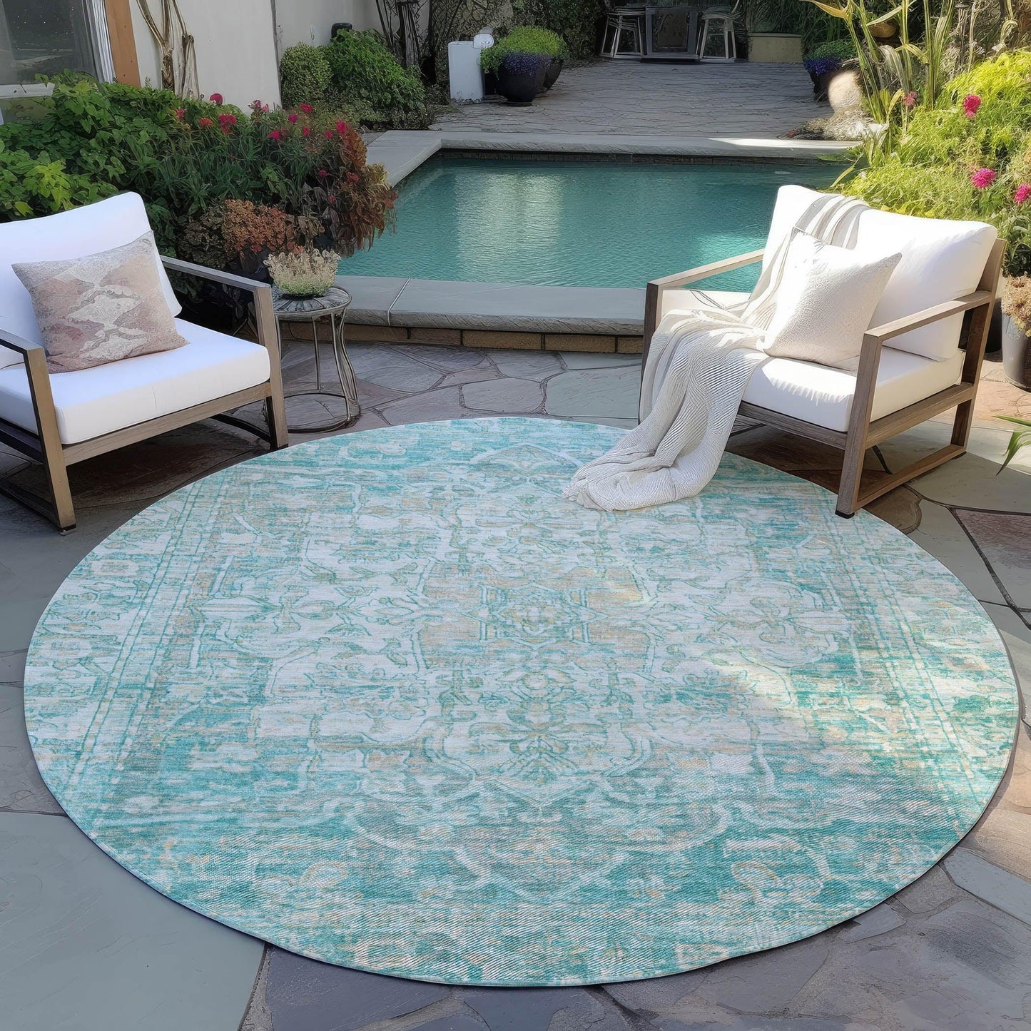 Haelas Teal Washable Indoor-Outdoor Rug