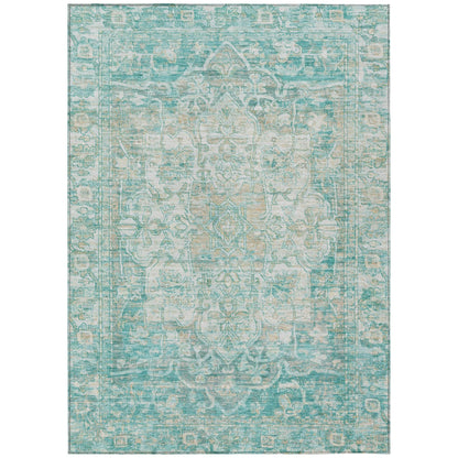 Haelas Teal Washable Indoor-Outdoor Rug