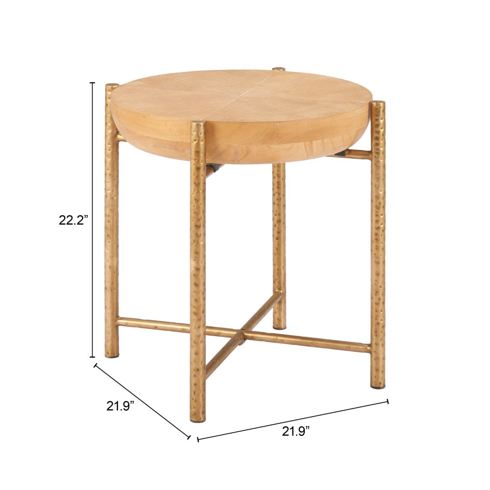 Zuo Modern Halva Natural Wood Top Round Side Table