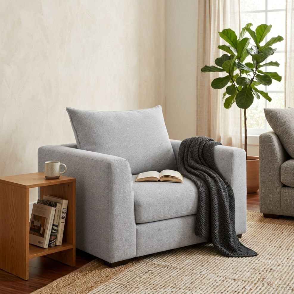 LOOMLAN Custom Upholstery Hedy Low-Profile Deep Seat Fabric Accent Chair