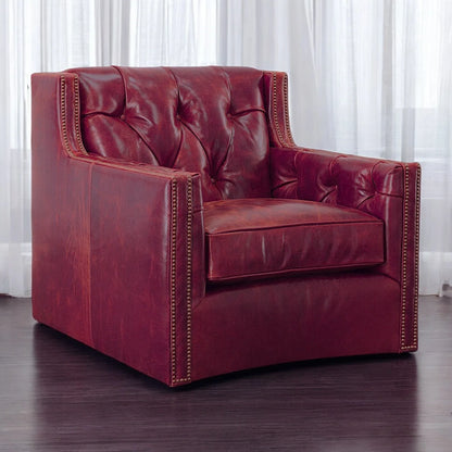 Henry Top Grain Red Leather Large Swivel Chair