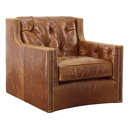 Brandy Top Grain Brown Leather Large Swivel Chair