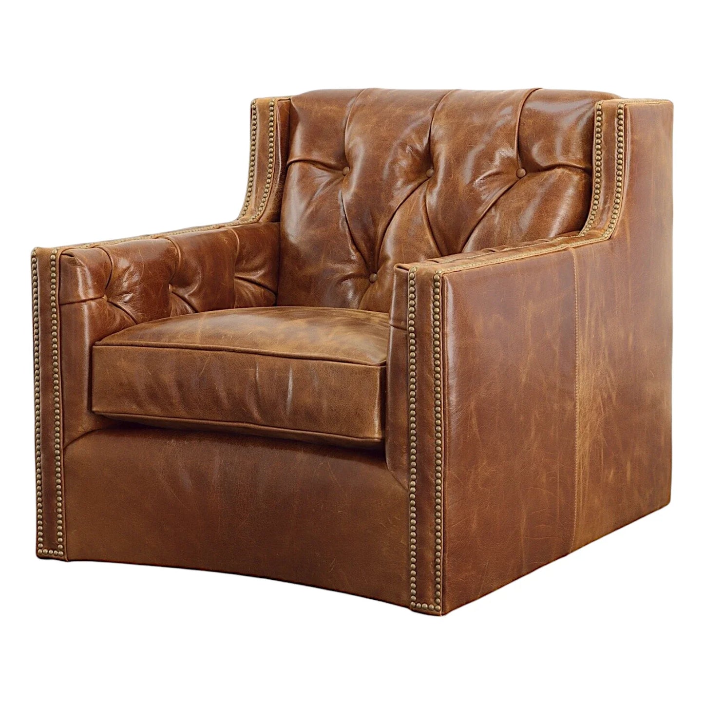 Brandy Top Grain Brown Leather Large Swivel Chair