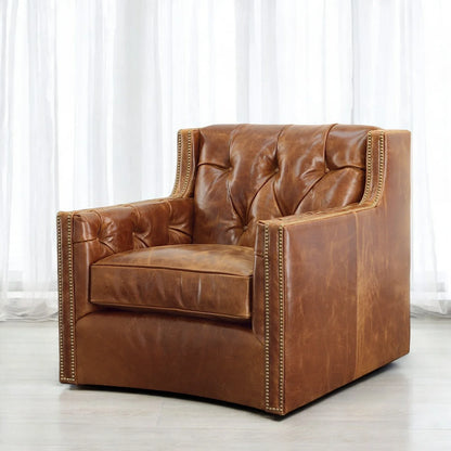 Brandy Top Grain Brown Leather Large Swivel Chair