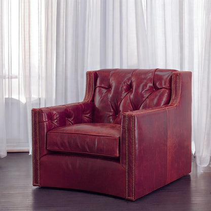 Henry Top Grain Red Leather Large Swivel Chair