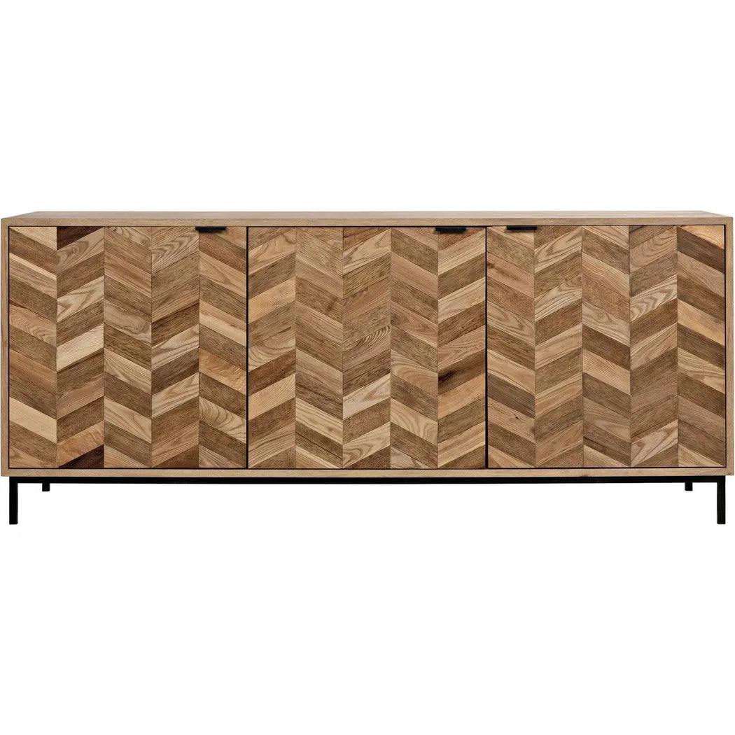 Herringbone Wood and Steel Sideboard