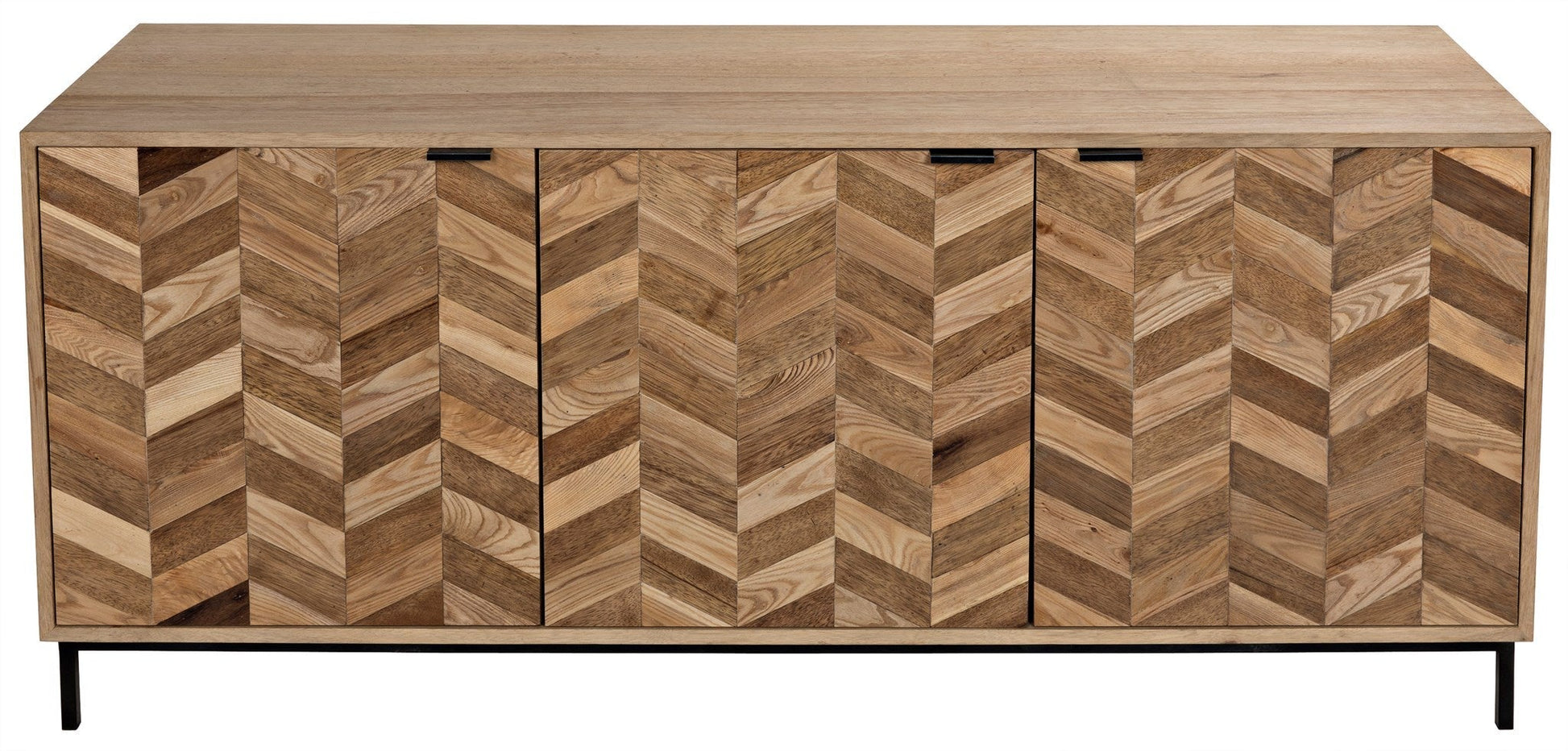 Herringbone Wood and Steel Sideboard-Sideboards-Noir-Sideboards and Things