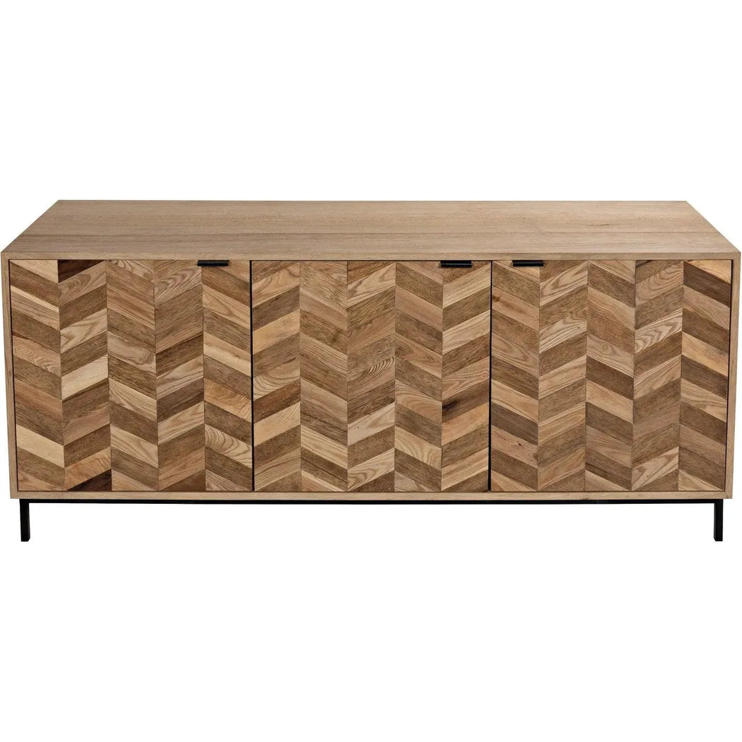 Herringbone Wood and Steel Sideboard