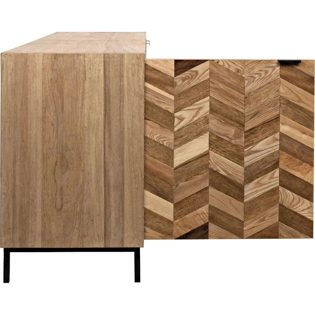 Herringbone Wood and Steel Sideboard