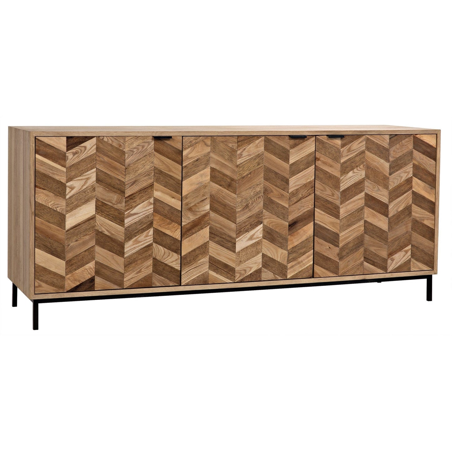 Herringbone Wood and Steel Sideboard-Sideboards-Noir-Sideboards and Things