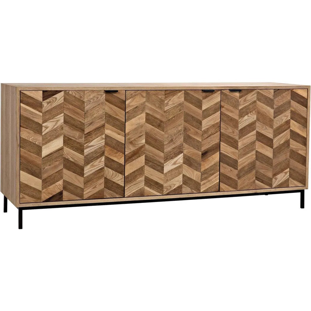 Herringbone Wood and Steel Sideboard
