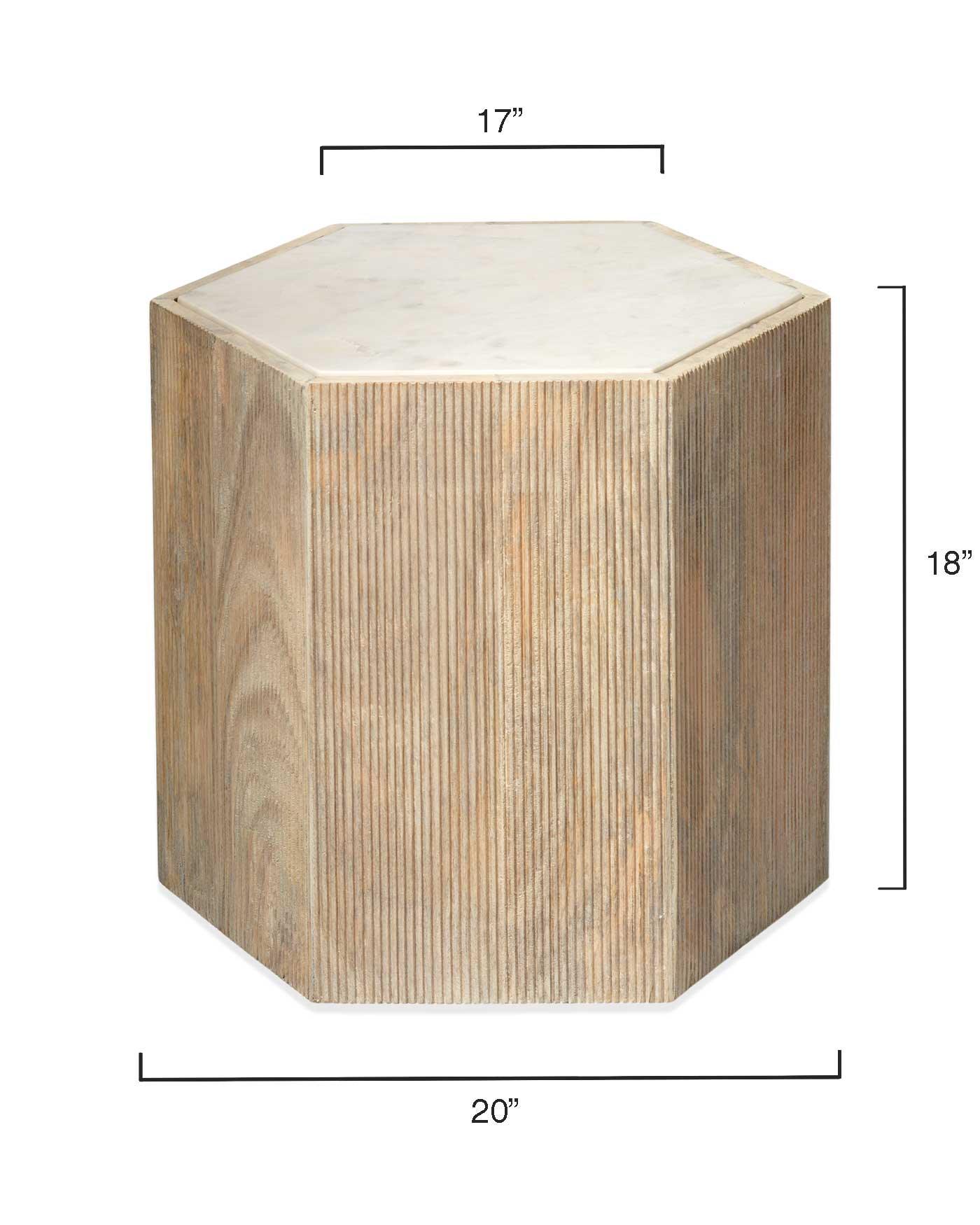 Hexagon Cream Marble Top Solid Wood End Table Argan - Large Side Tables Sideboards and Things By Jamie Young