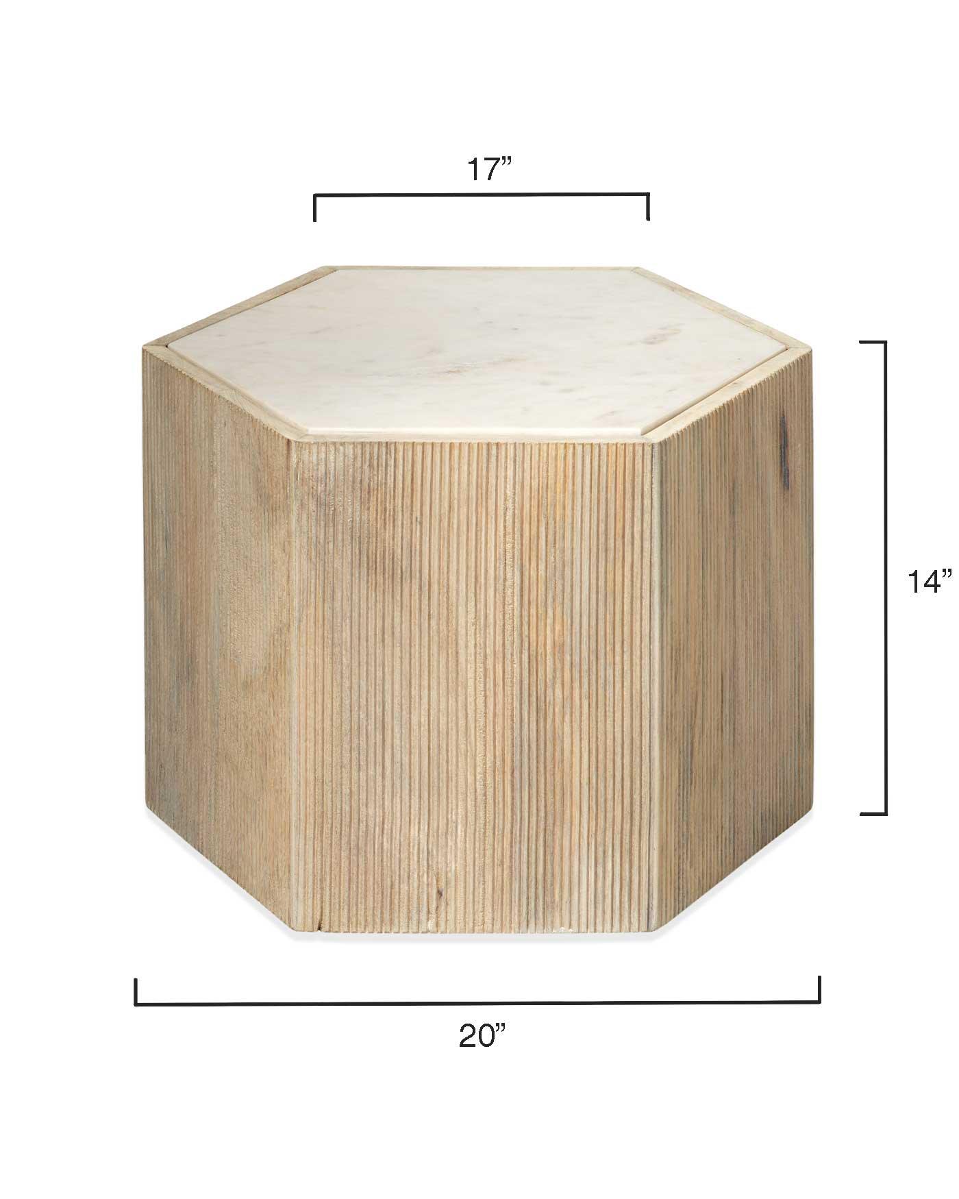 Hexagon Cream Marble Top Solid Wood End Table Argan - Medium Side Tables Sideboards and Things By Jamie Young