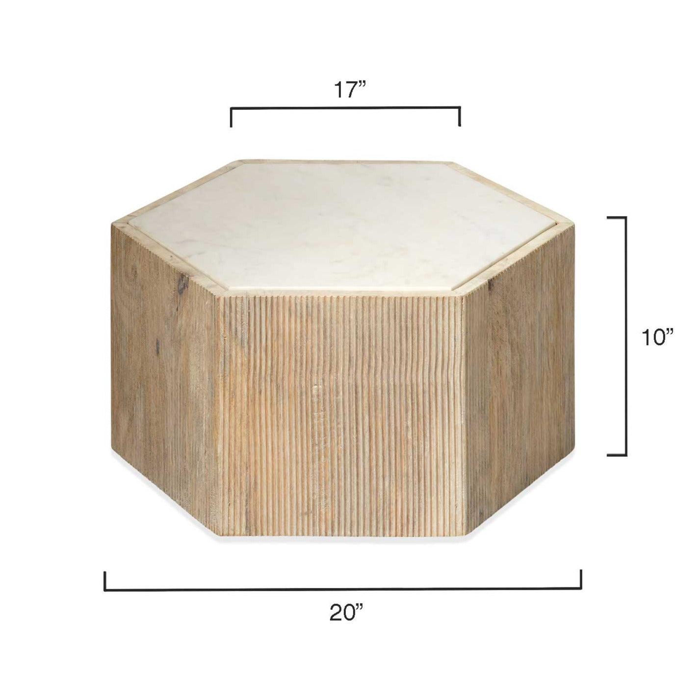 Hexagon Cream Marble Top Solid Wood End Table Argan - Small Side Tables Sideboards and Things By Jamie Young