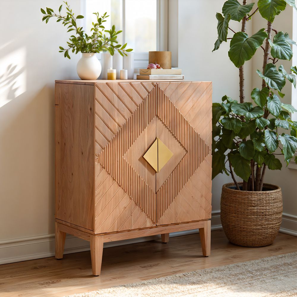 Zuo Modern Hira Two Doors Natural Wooden Cabinet