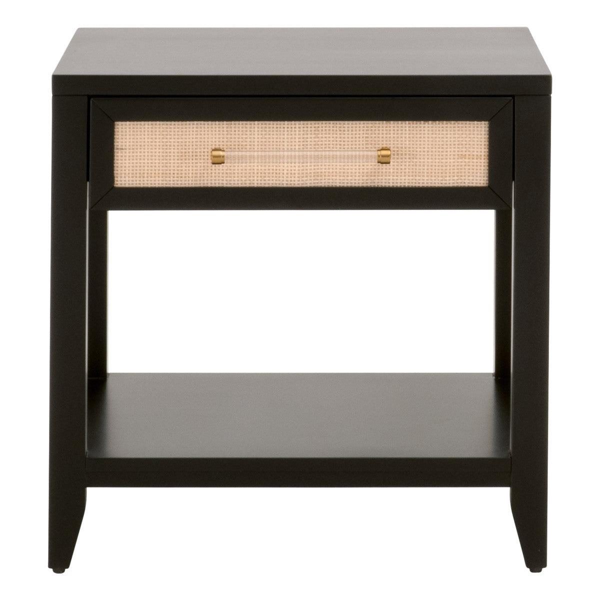 Holland 1-Drawer Side Table Black Wood & Rattan Side Tables Sideboards and Things By Essentials For Living