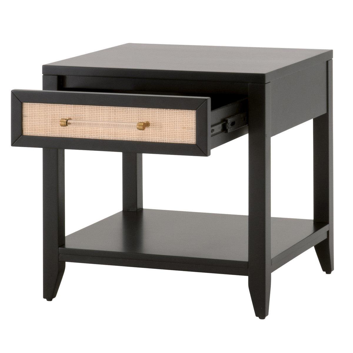 Holland 1-Drawer Side Table Black Wood & Rattan Side Tables Sideboards and Things By Essentials For Living